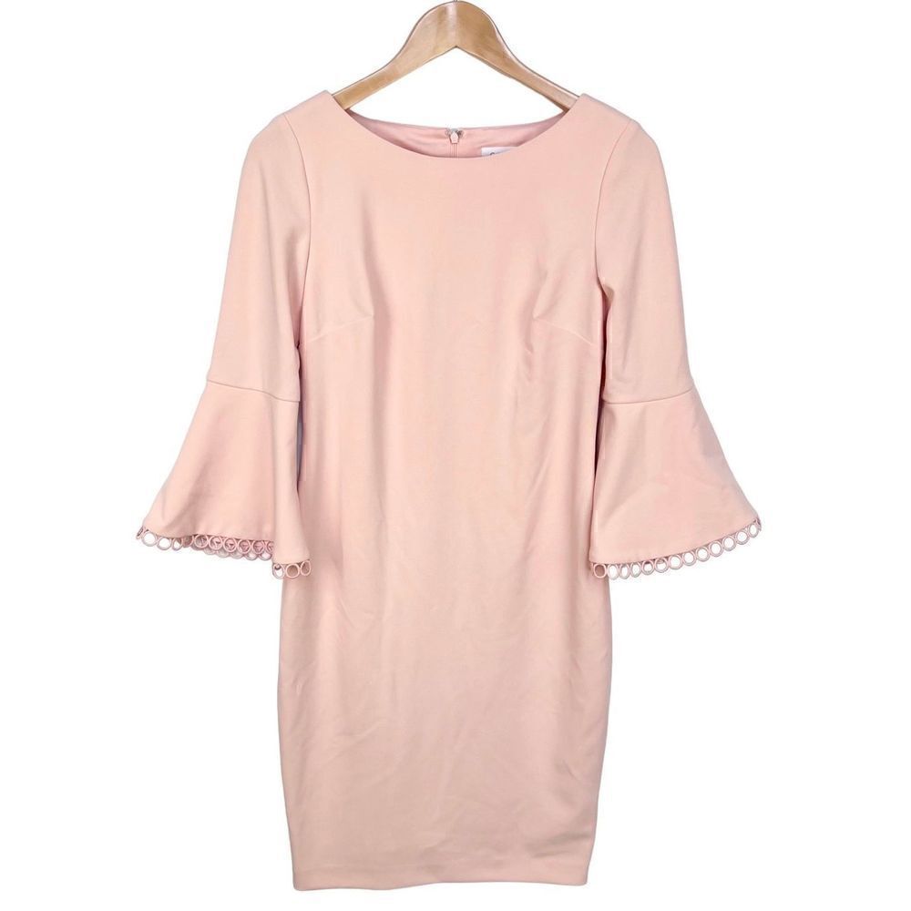 Calvin Klein Sheath Dress Bell 3/4 Sleeve Lace Light Baby Pink women’s size 6